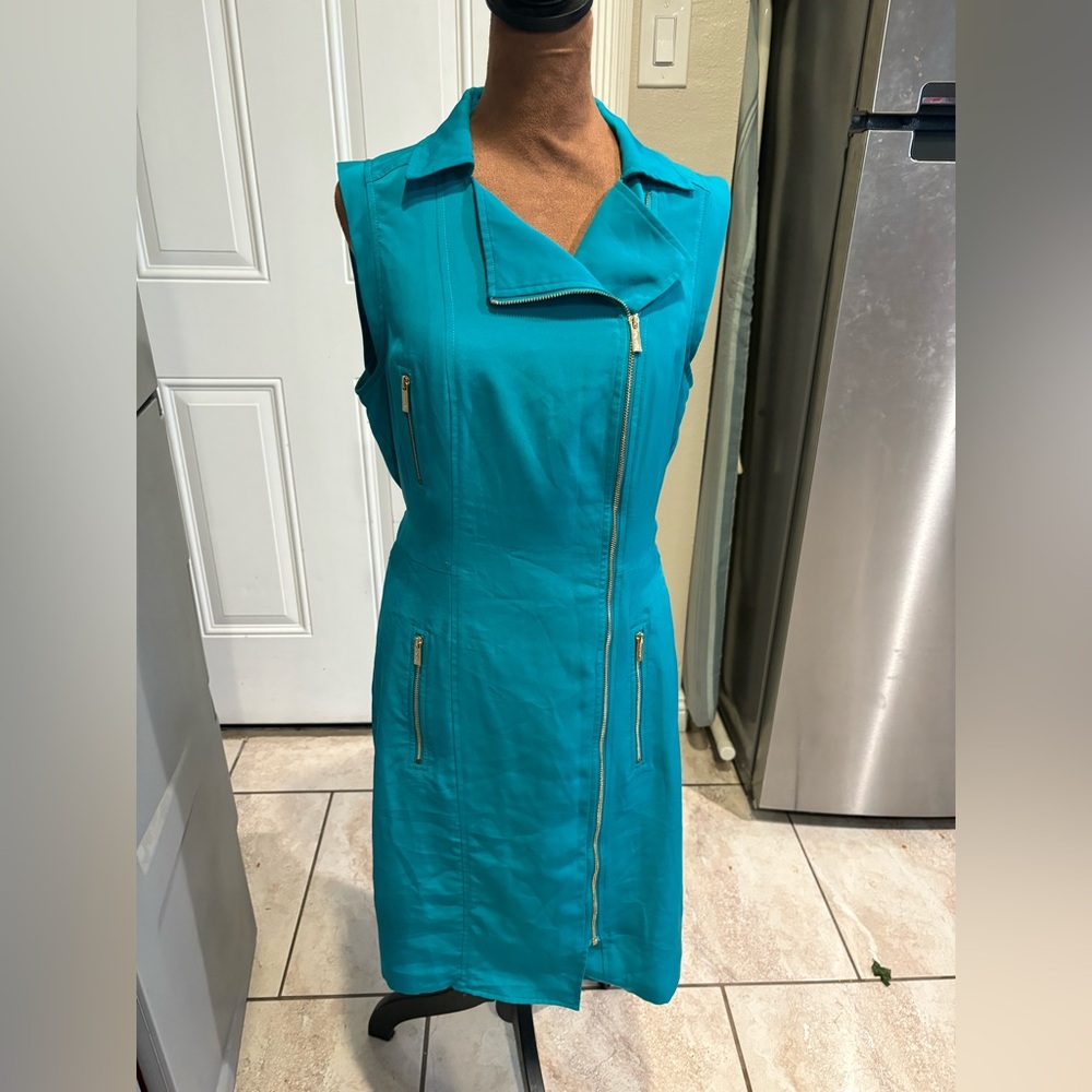 Calvin Klein Turquoise Zip-Front Midi Dress
